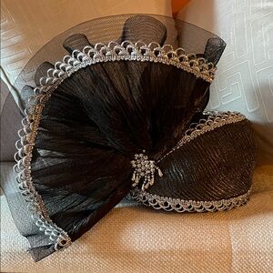 Jezebel Black and Silver Mesh Hat